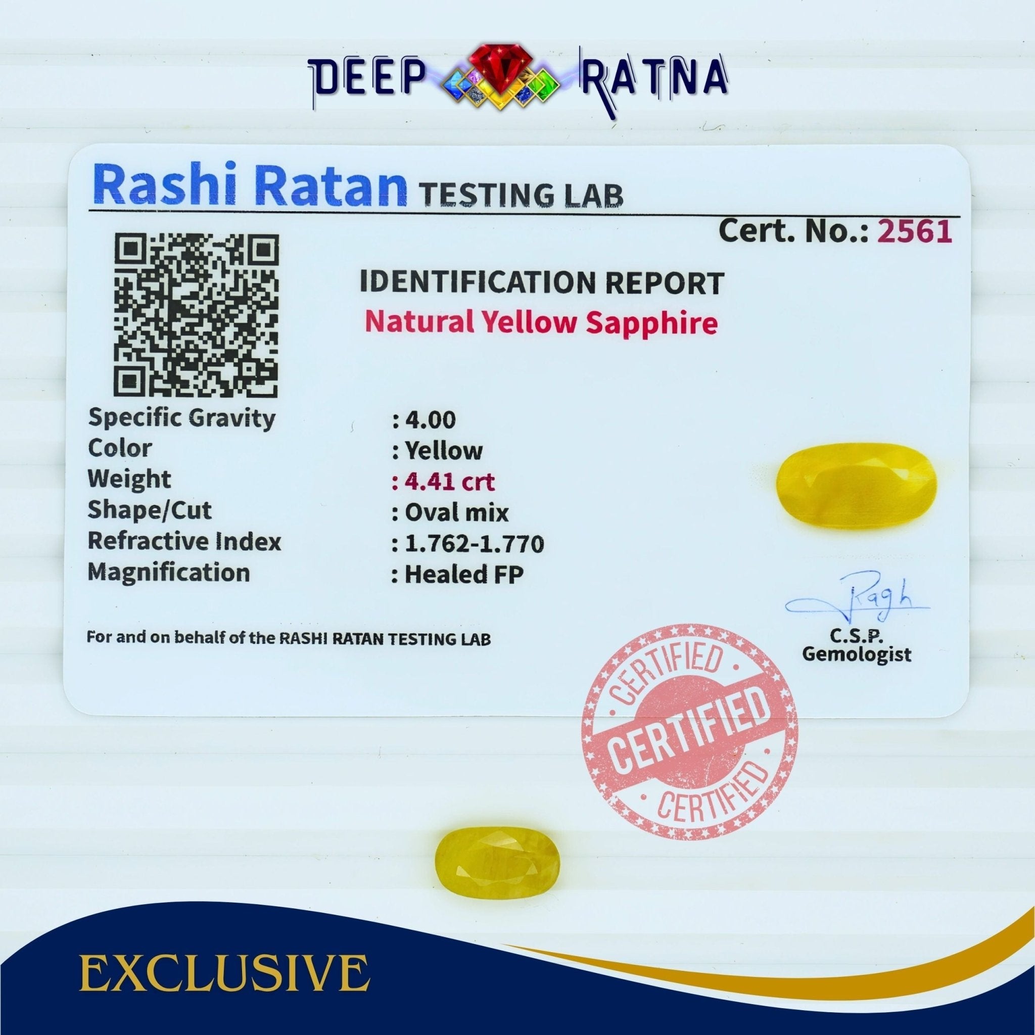 Yellow Sapphire 4.41 Carat (Thailand) - Deep Ratna