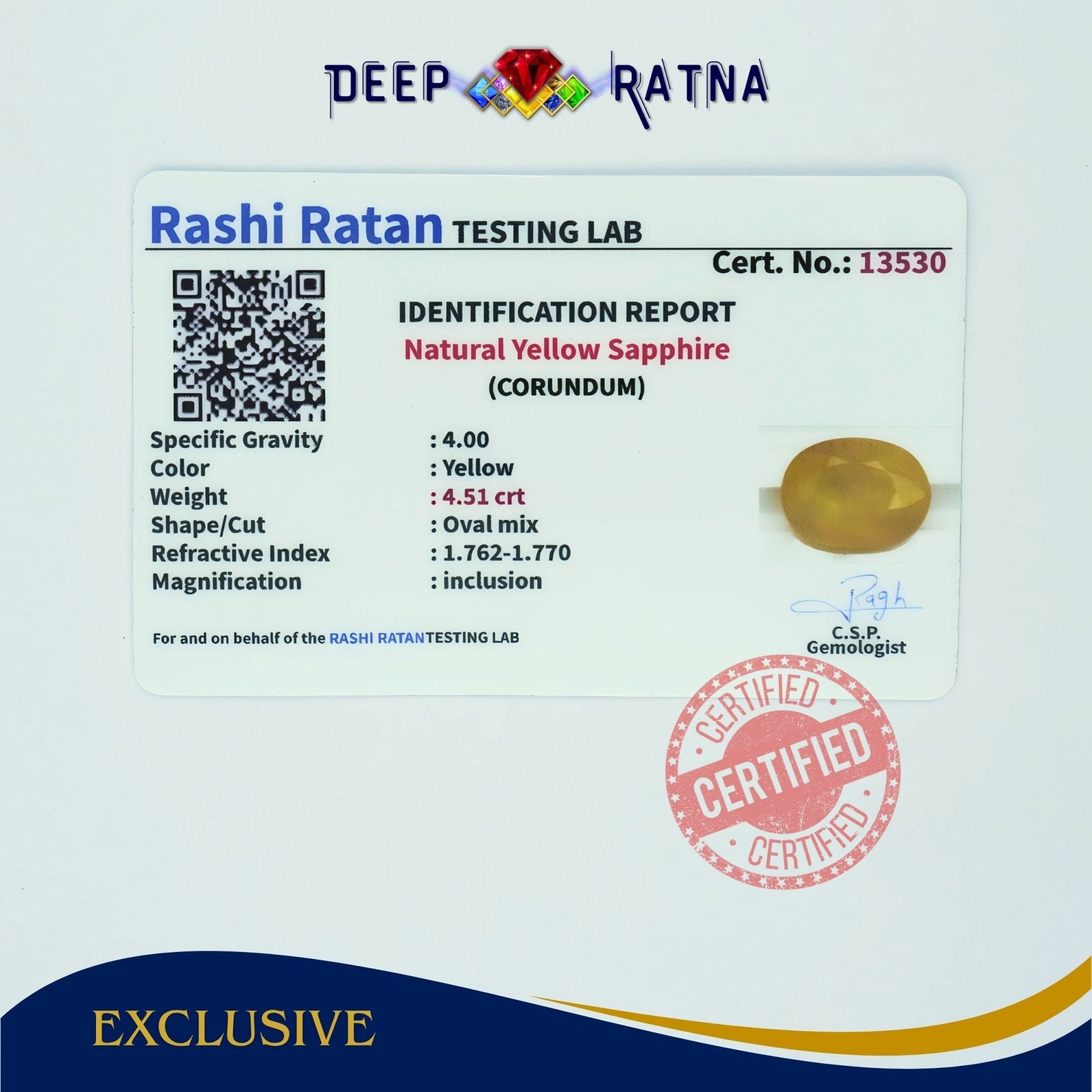 Yellow Sapphire 4.51 Carat (Thailand) - Deep Ratna