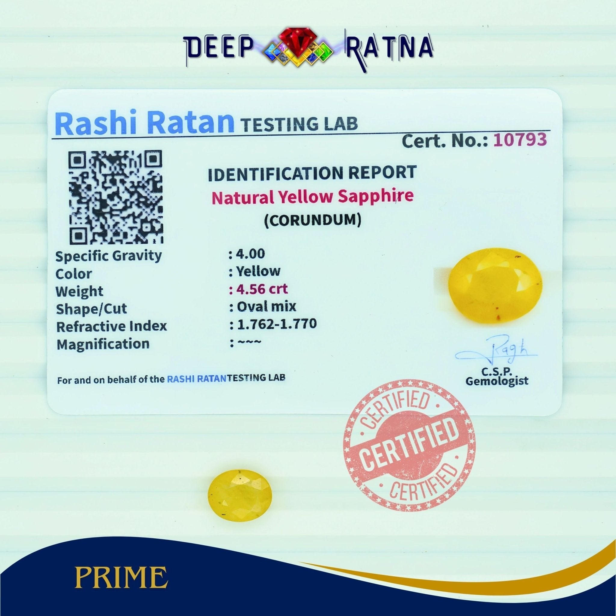 Yellow Sapphire 4.56 Carat (Thailand) - Deep Ratna