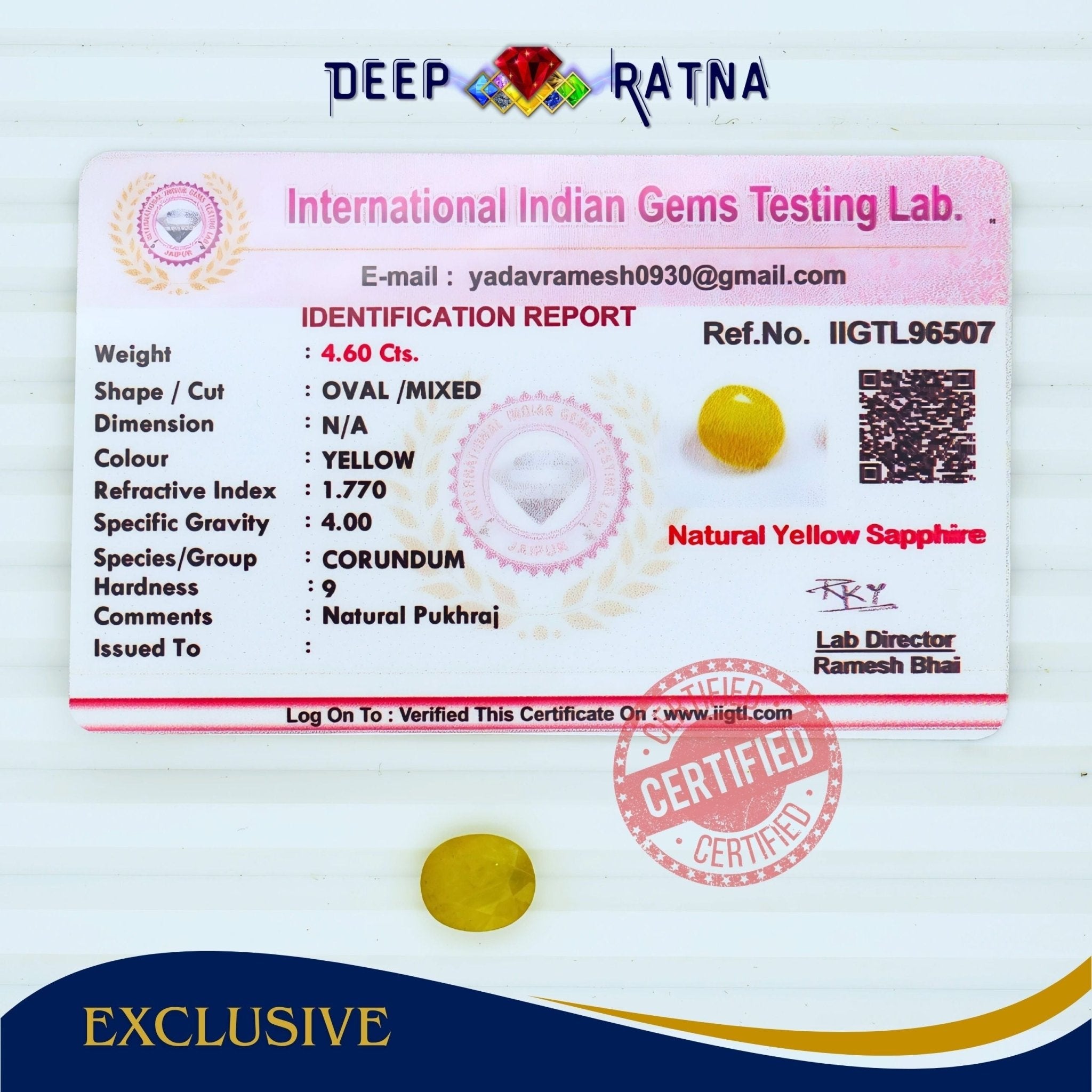 Yellow Sapphire 4.60 Carat (Thailand) - Deep Ratna