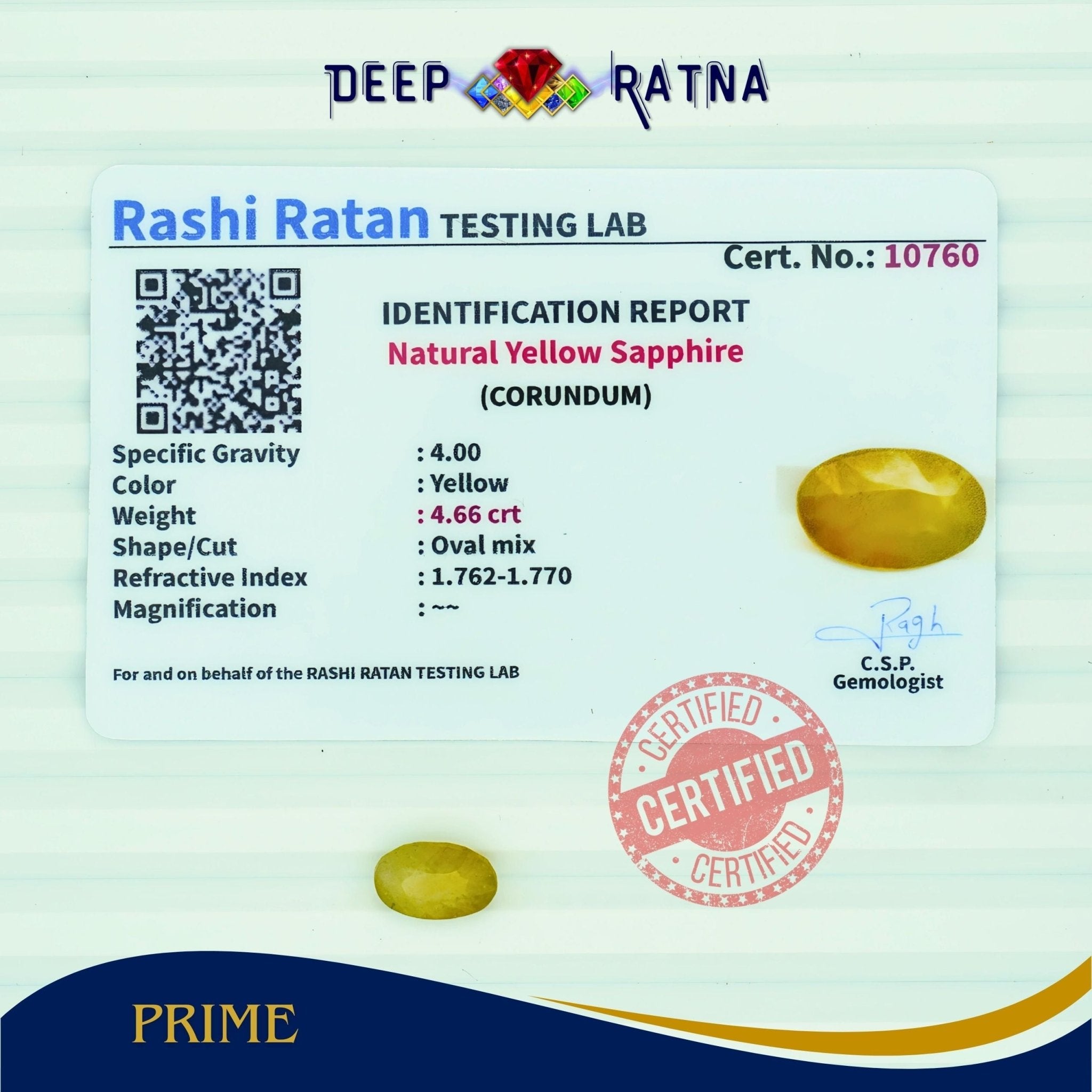 Yellow Sapphire 4.66 Carat (Thailand) - Deep Ratna