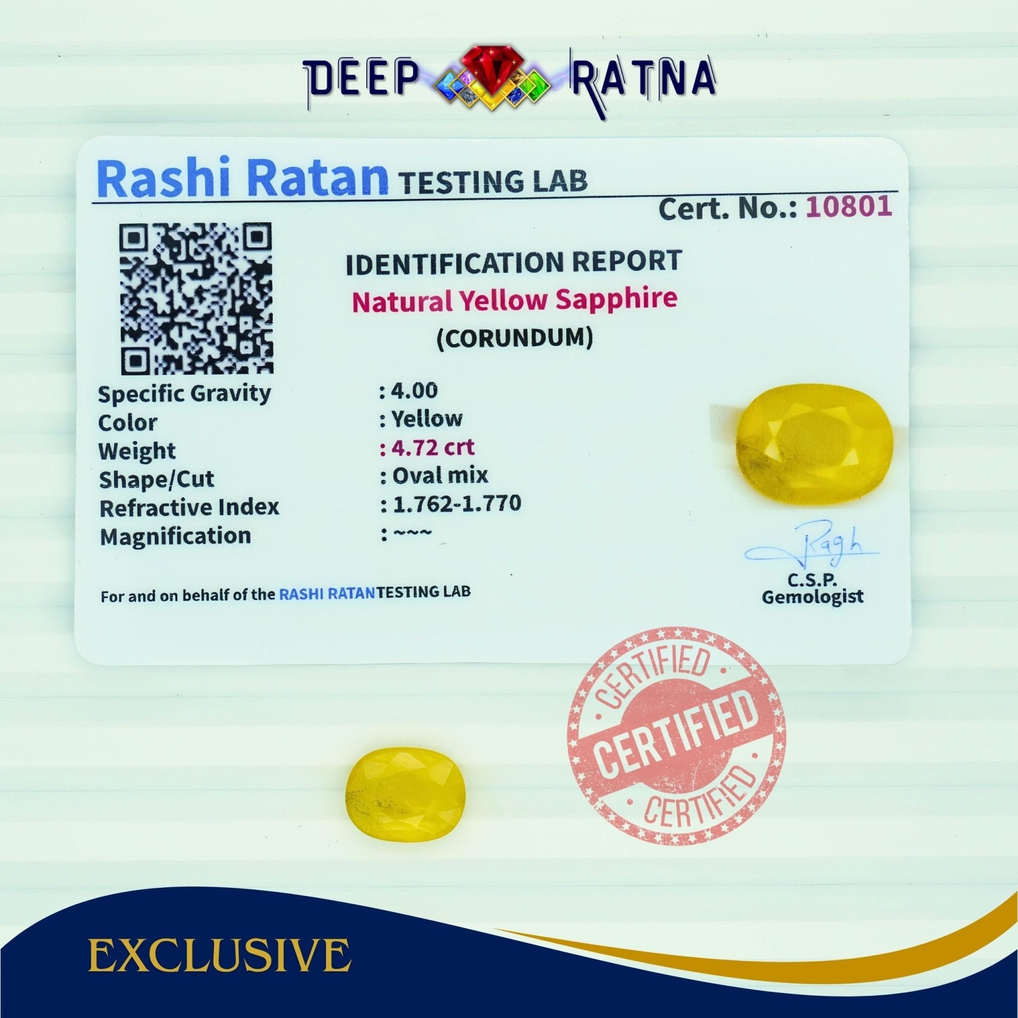 Yellow Sapphire 4.72 Carat (Thailand) - Deep Ratna