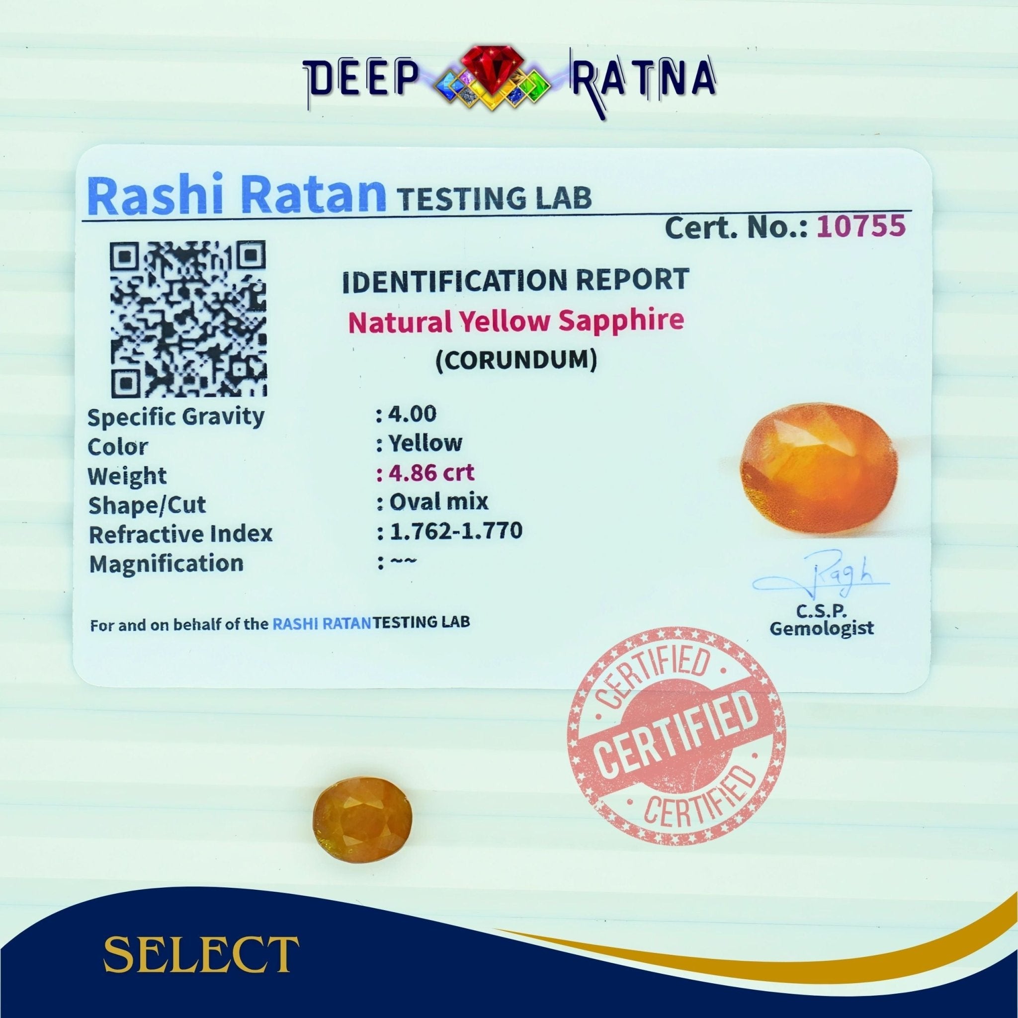 Yellow Sapphire 4.86 Carat (Thailand) - Deep Ratna