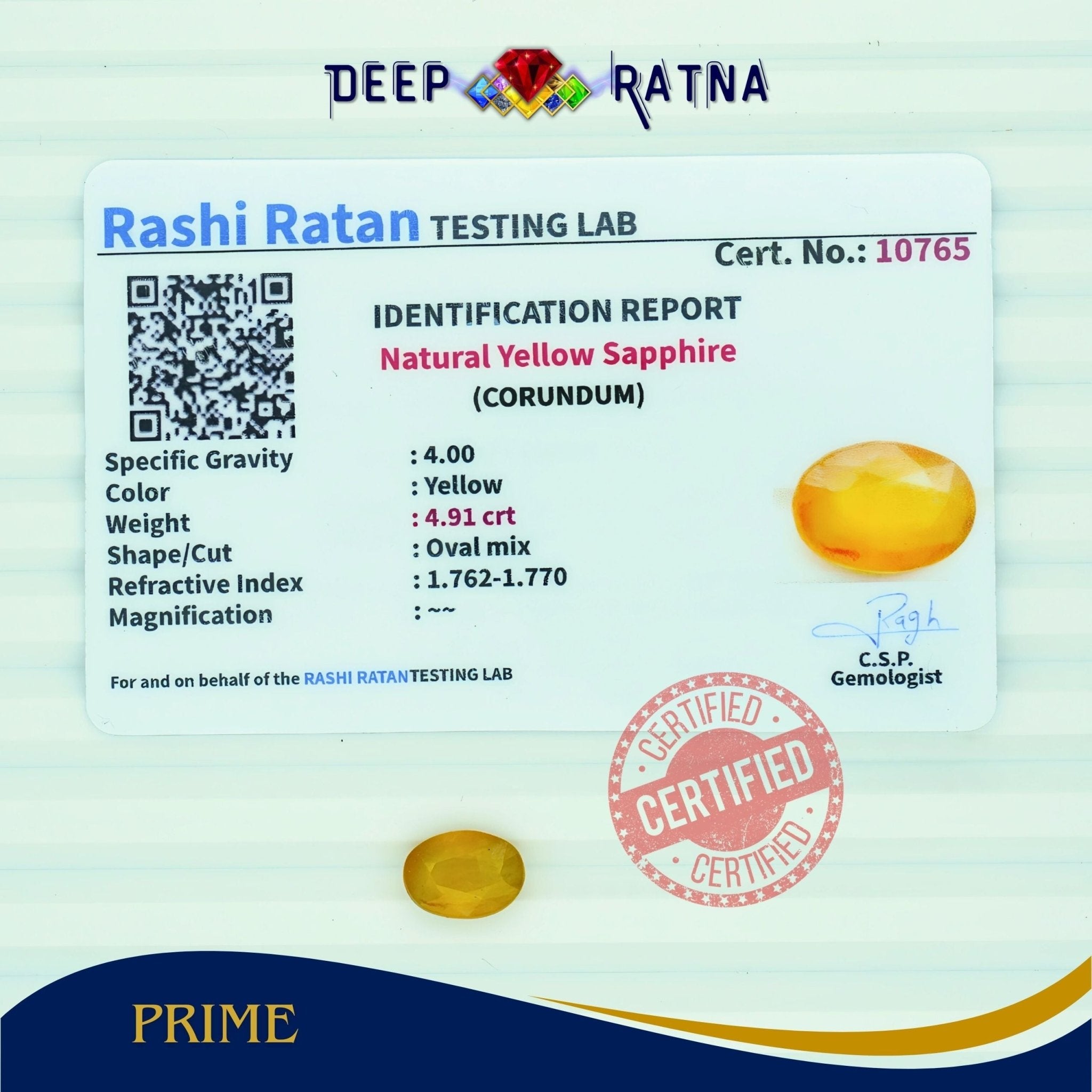 Yellow Sapphire 4.91 Carat (Thailand) - Deep Ratna