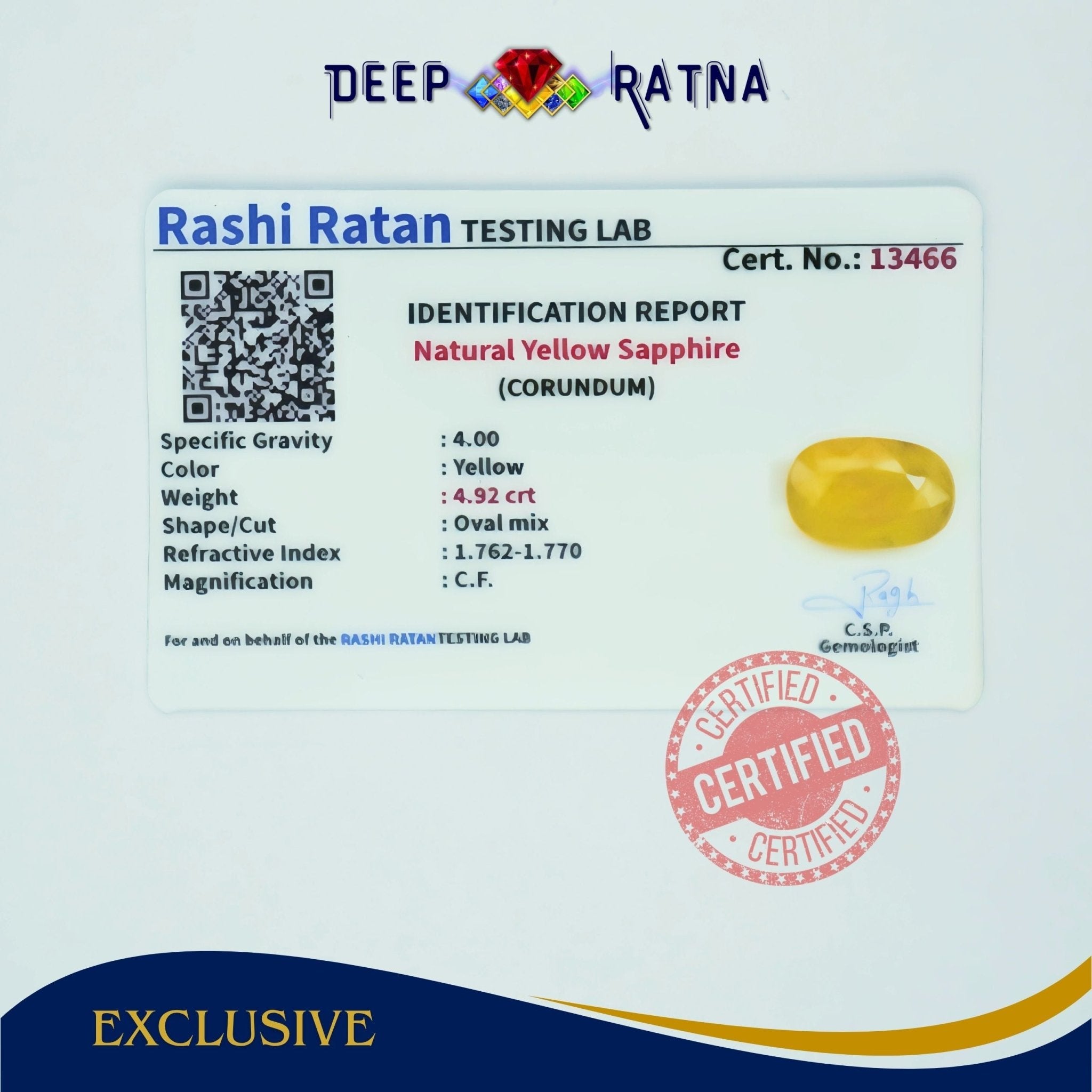 Yellow Sapphire 4.92 Carat (Thailand) - Deep Ratna