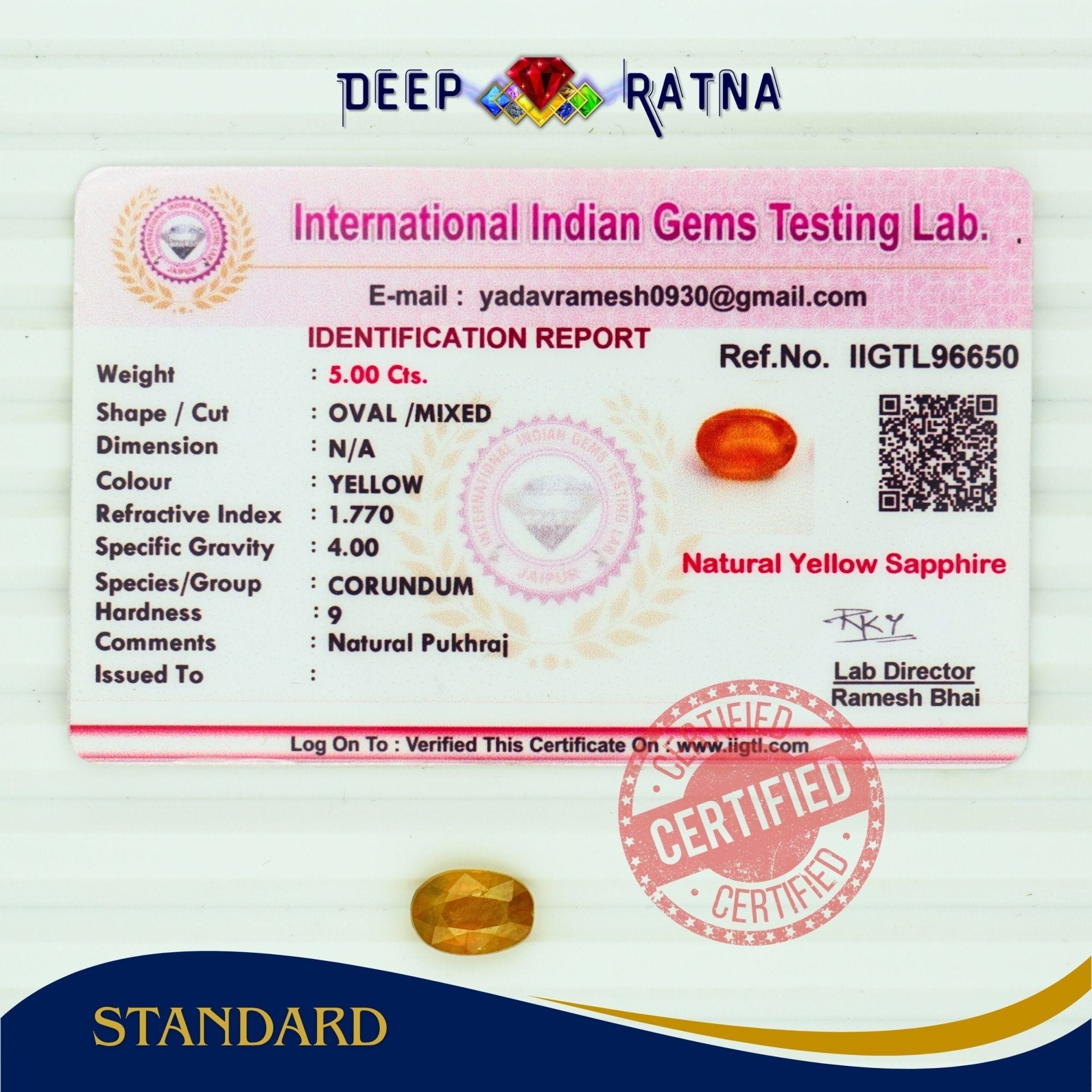Yellow Sapphire 5 Carat (Thailand) - Deep Ratna
