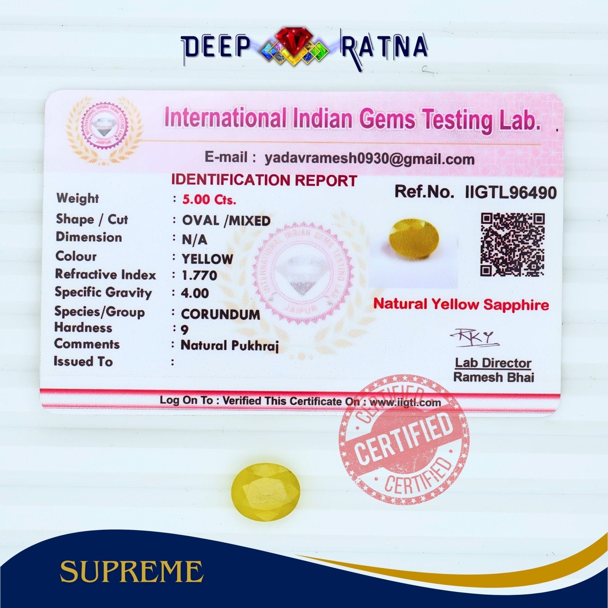 Yellow Sapphire 5 Carat (Thailand) - Deep Ratna