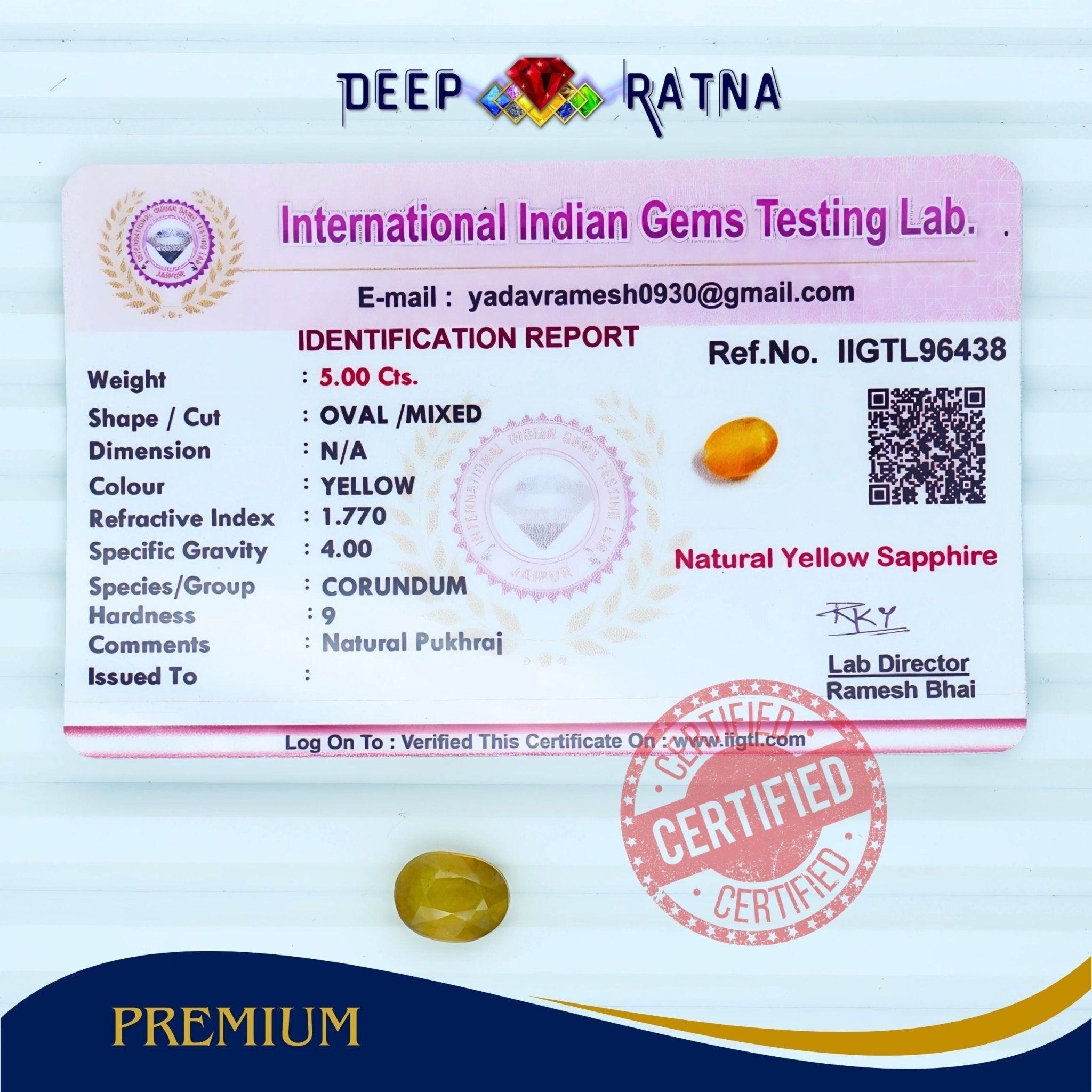 Yellow Sapphire 5 Carat (Thailand) - Deep Ratna