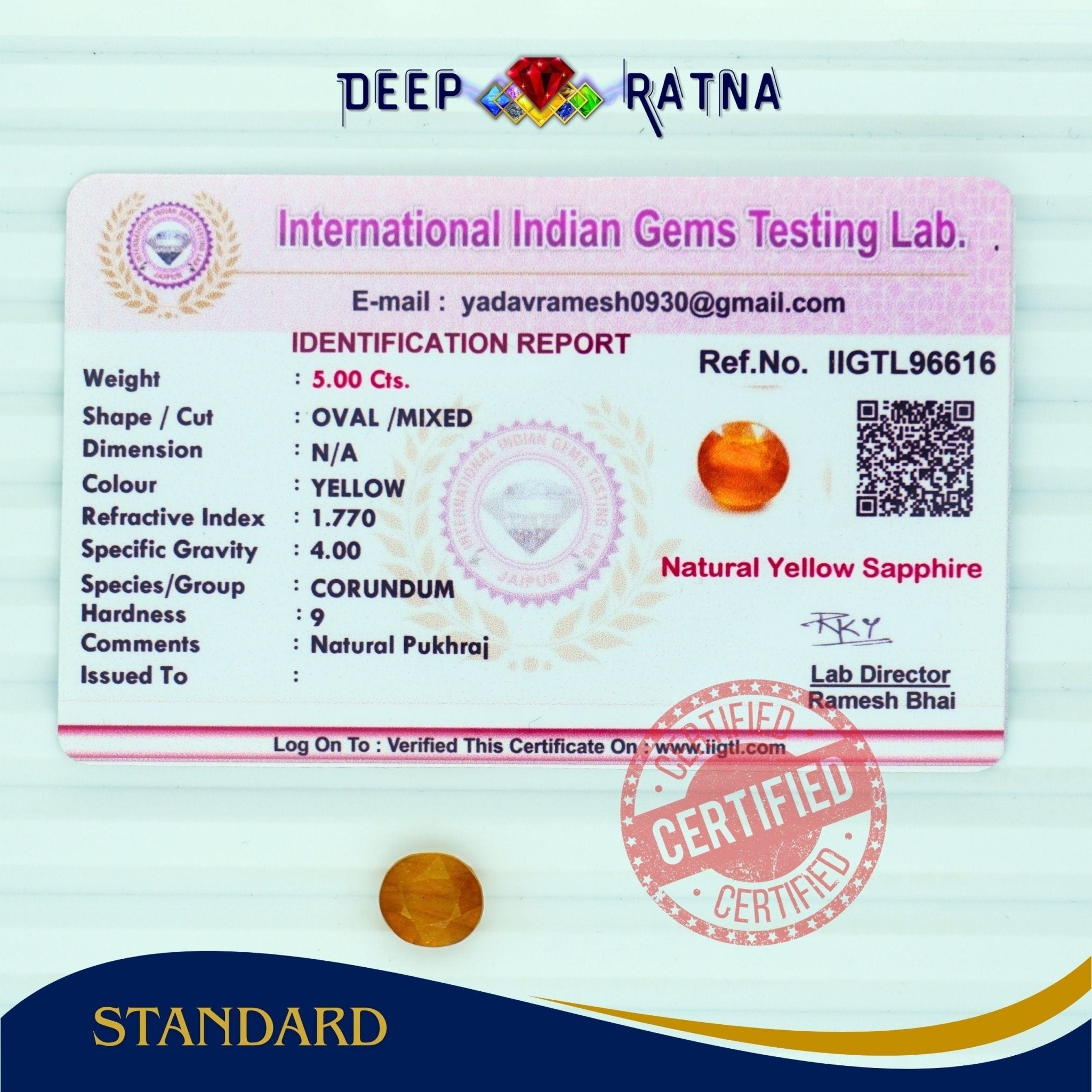 Yellow Sapphire 5 Carat (Thailand) - Deep Ratna