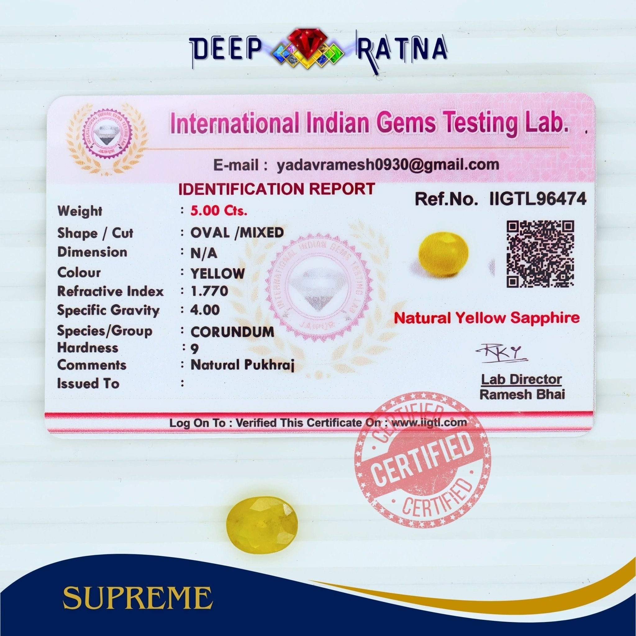 Yellow Sapphire 5 Carat (Thailand) - Deep Ratna