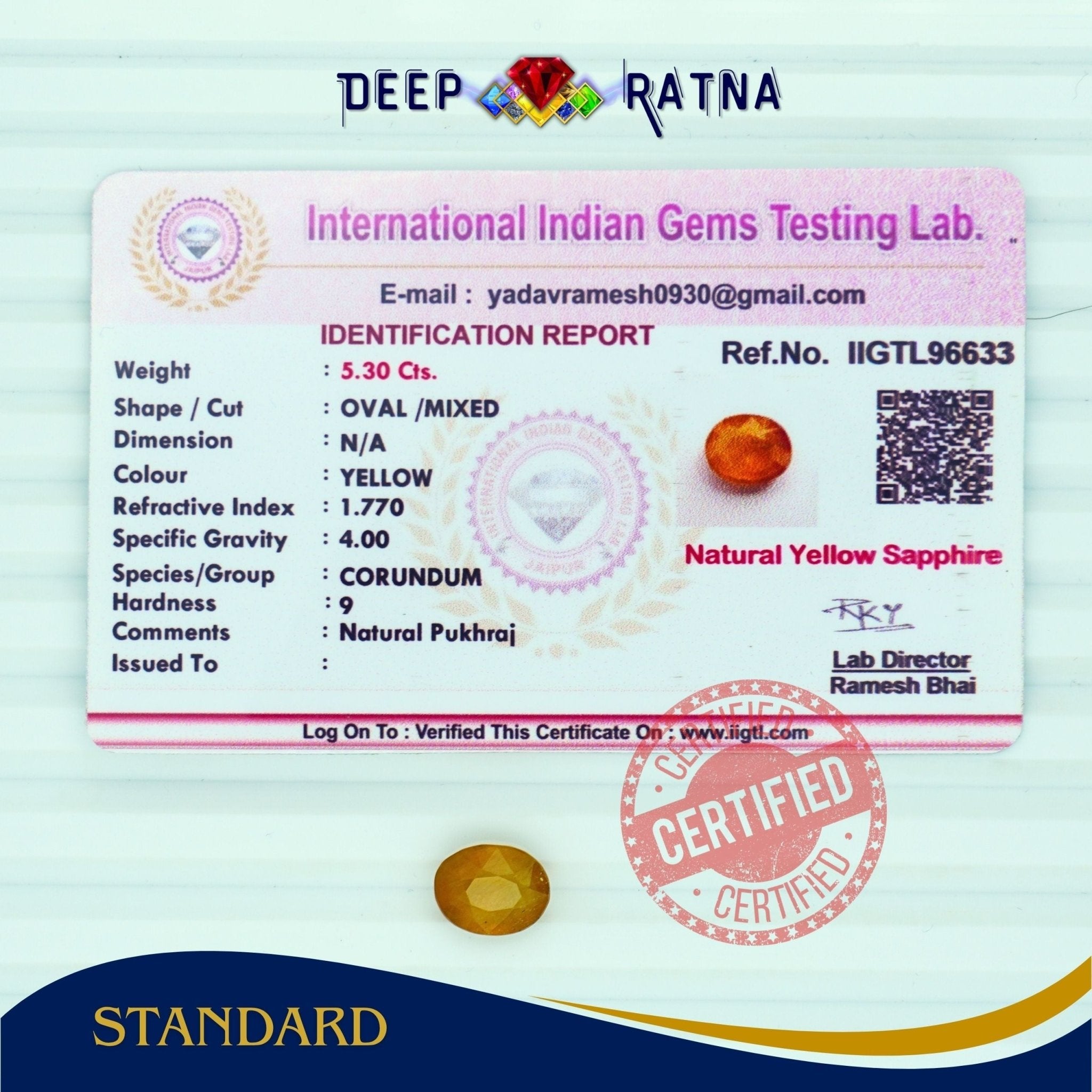 Yellow Sapphire 5.30 Carat (Thailand) - Deep Ratna