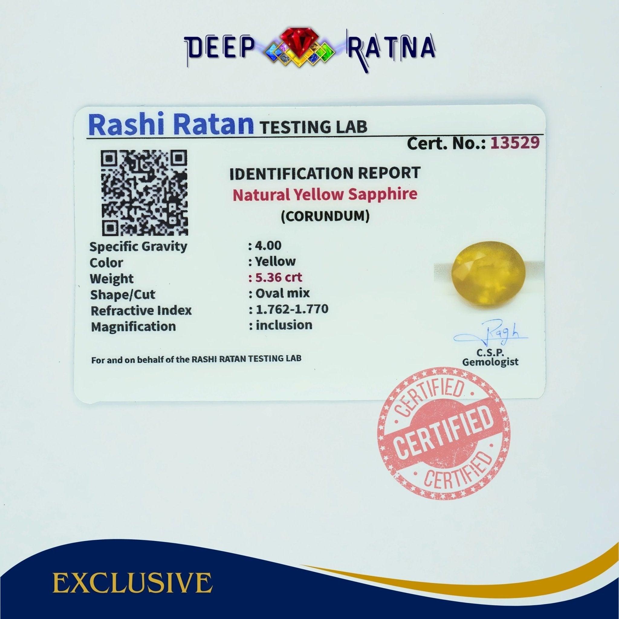 Yellow Sapphire 5.36 Carat (Thailand) - Deep Ratna