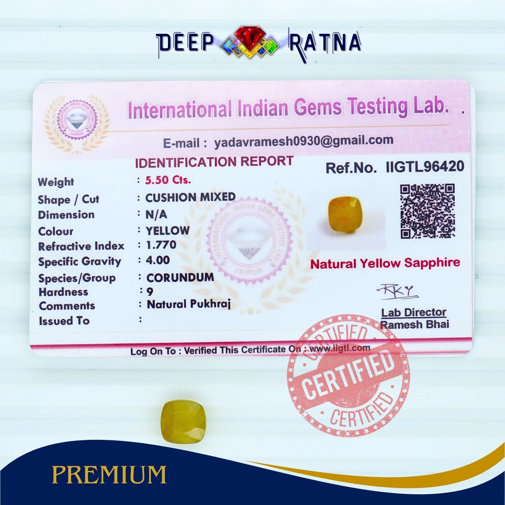 Yellow Sapphire 5.50 Carat (Thailand) - Deep Ratna