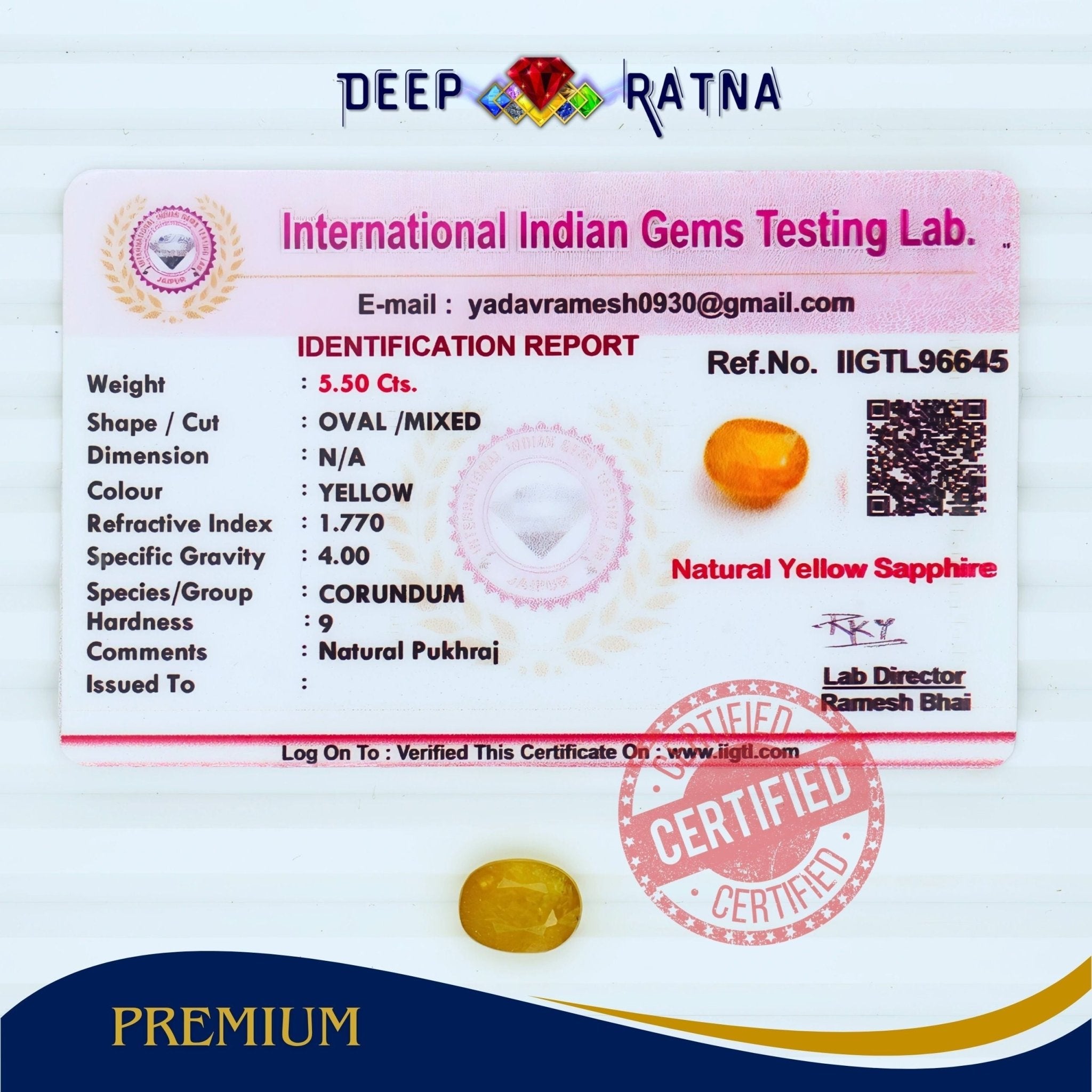 Yellow Sapphire 5.50 Carat (Thailand) - Deep Ratna
