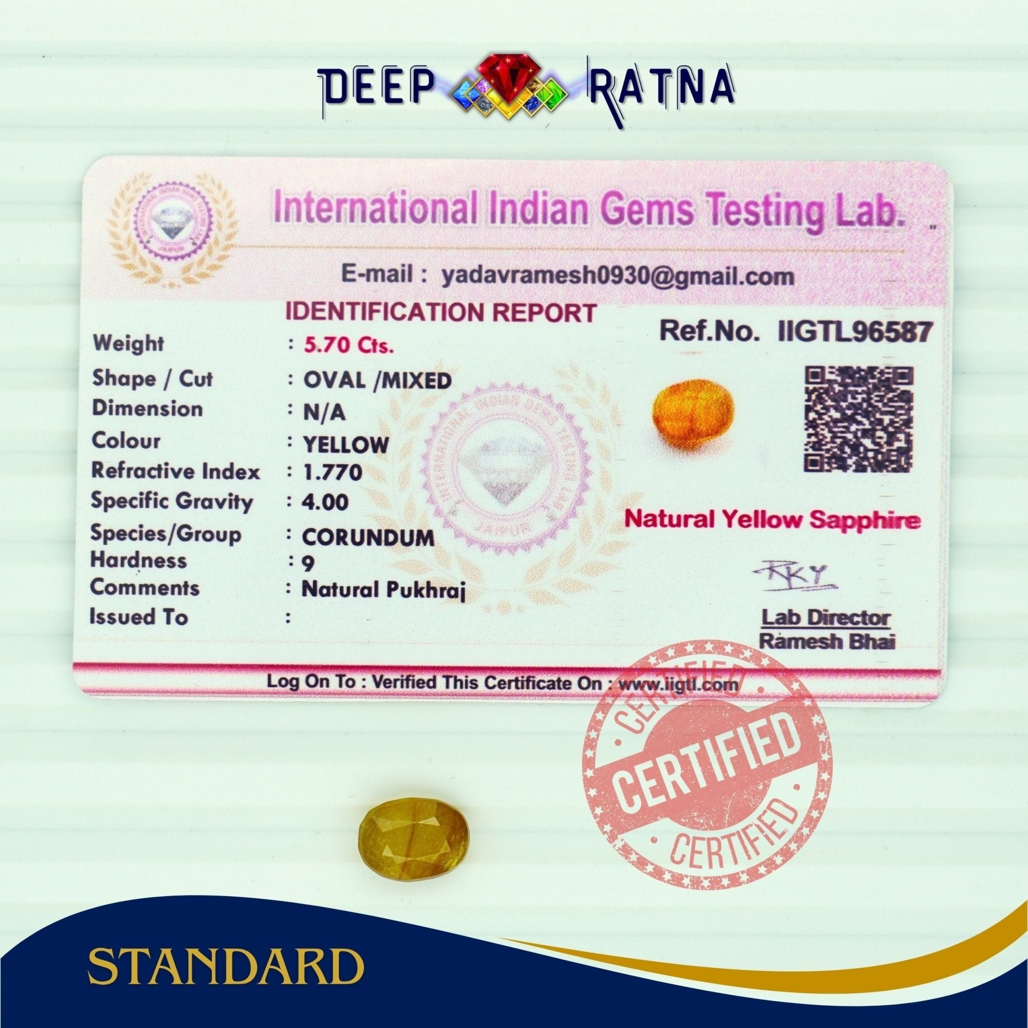 Yellow Sapphire 5.70 Carat (Thailand) - Deep Ratna