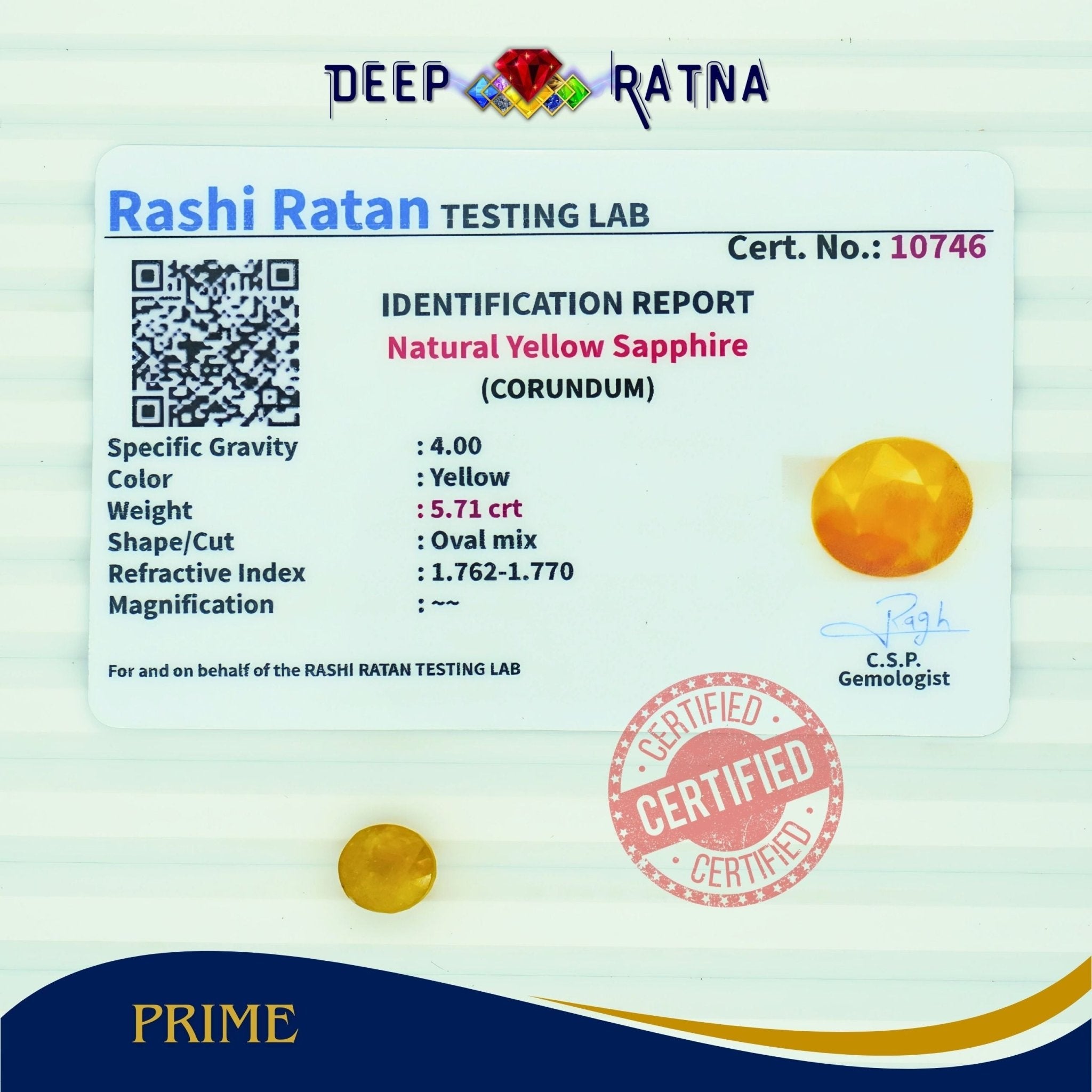 Yellow Sapphire 5.71 Carat (Thailand) - Deep Ratna