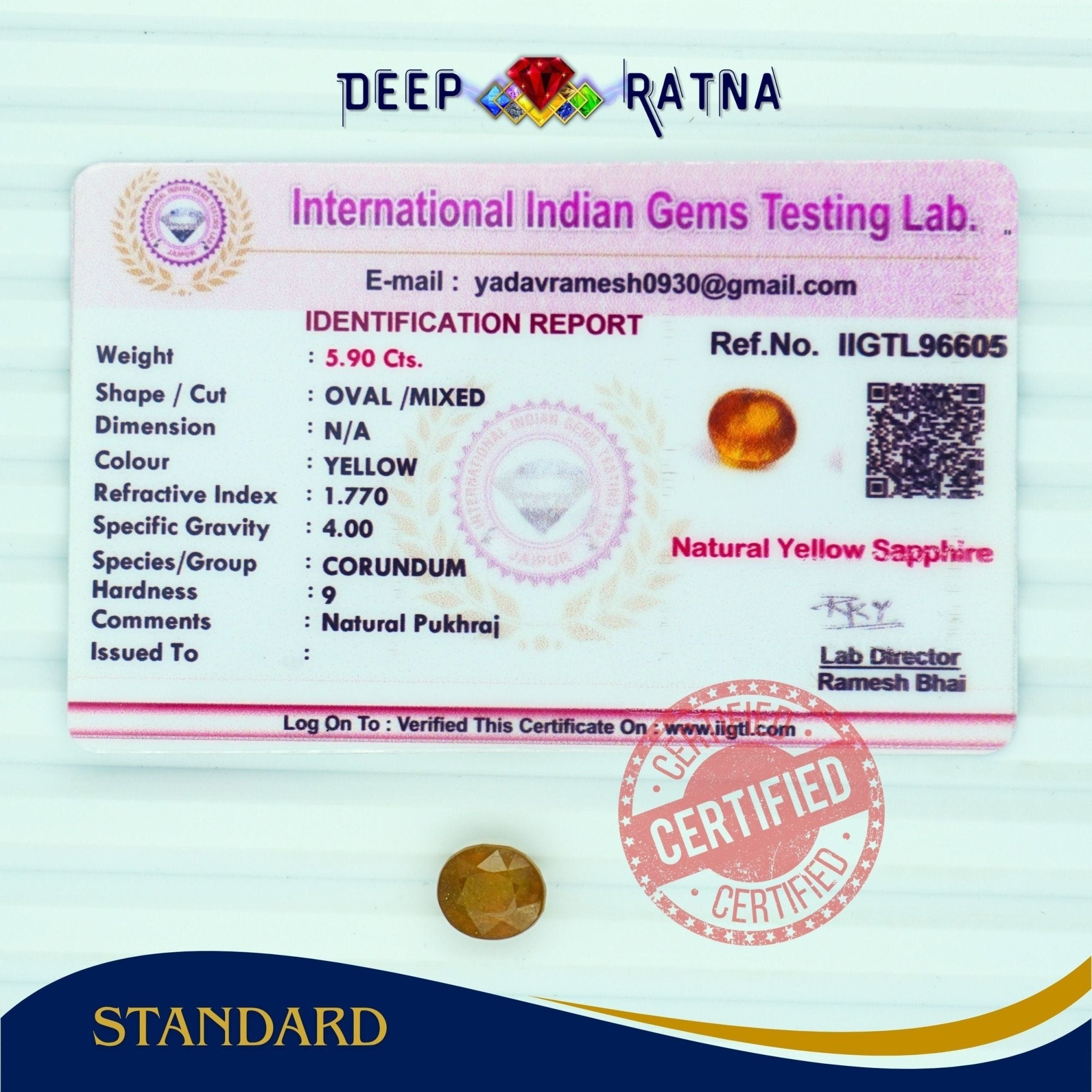 Yellow Sapphire 5.90 Carat (Thailand) - Deep Ratna