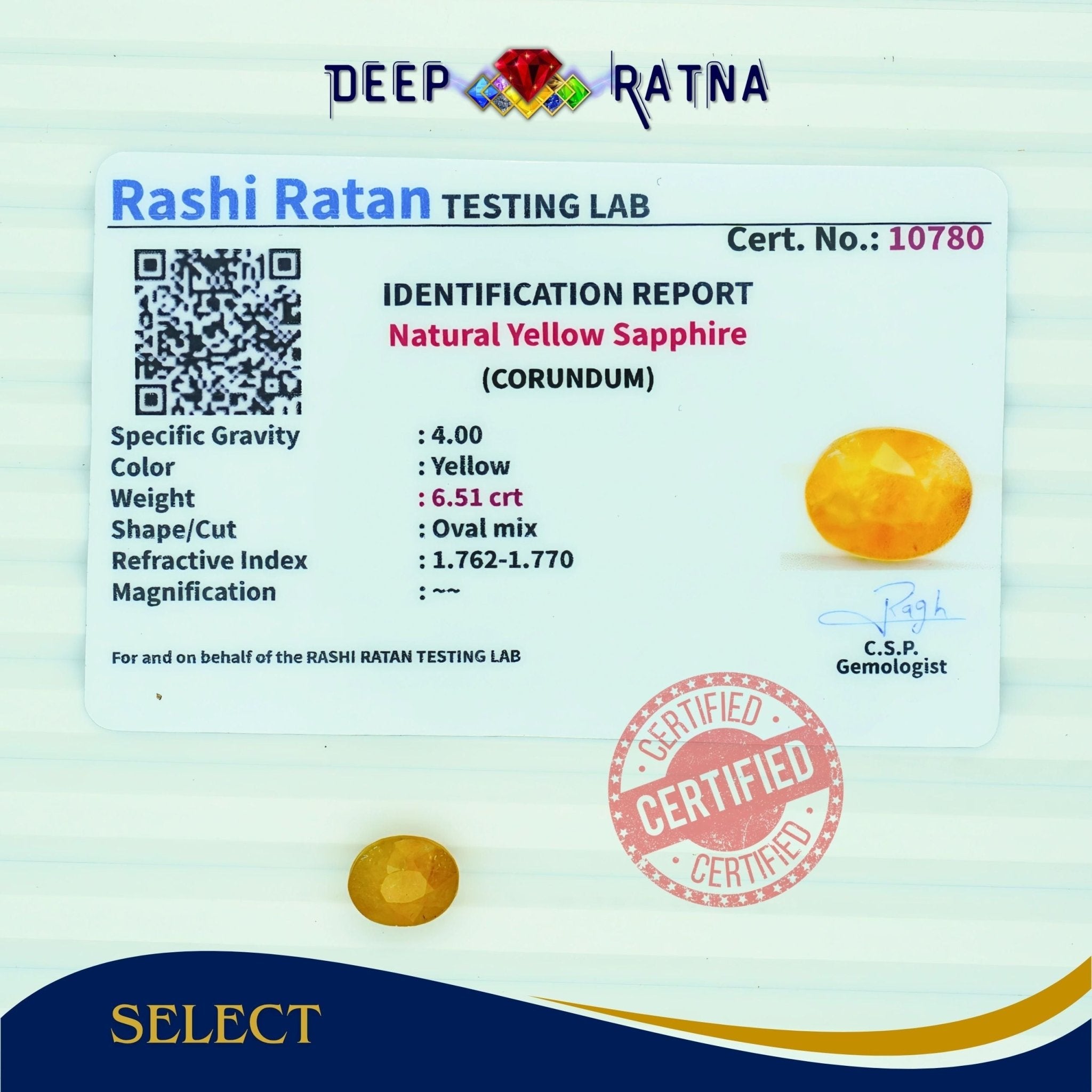 Yellow Sapphire 6.51 Carat (Thailand) - Deep Ratna