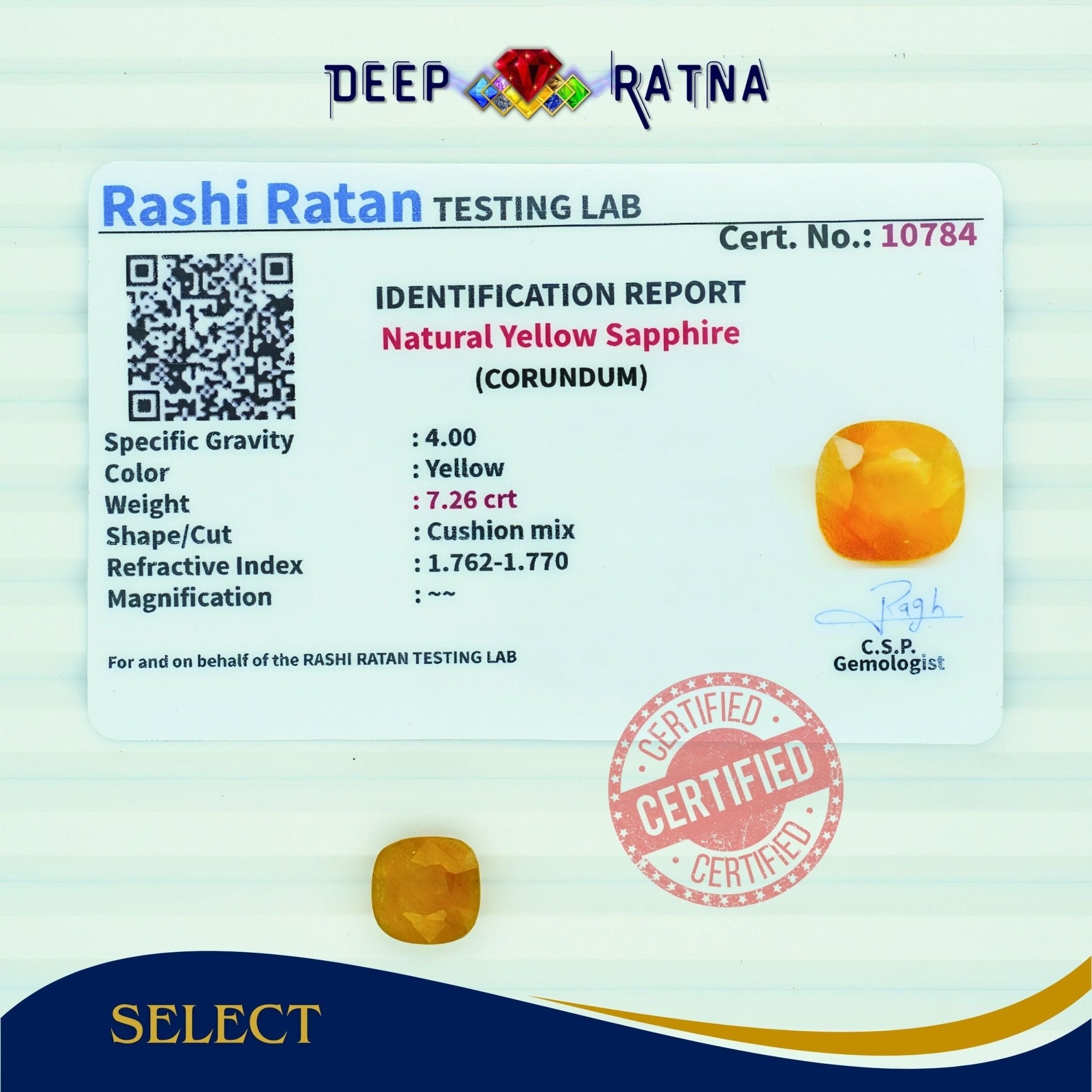 Yellow Sapphire 7.26 Carat (Thailand) - Deep Ratna