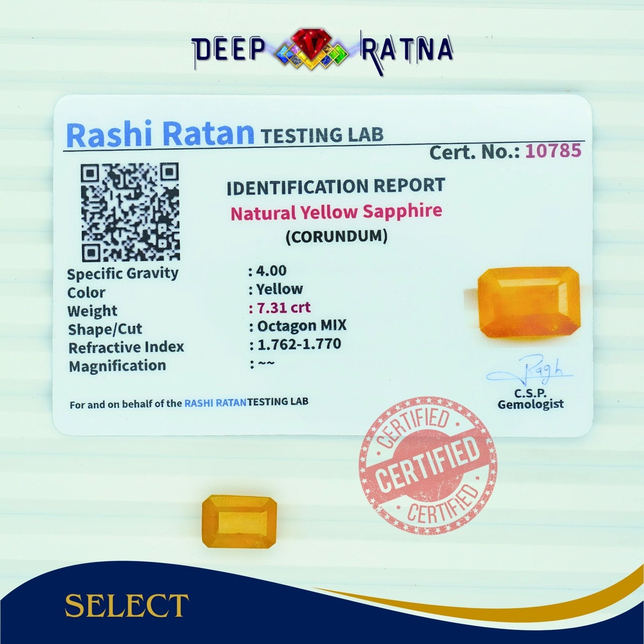 Yellow Sapphire 7.31 Carat (Thailand) - Deep Ratna