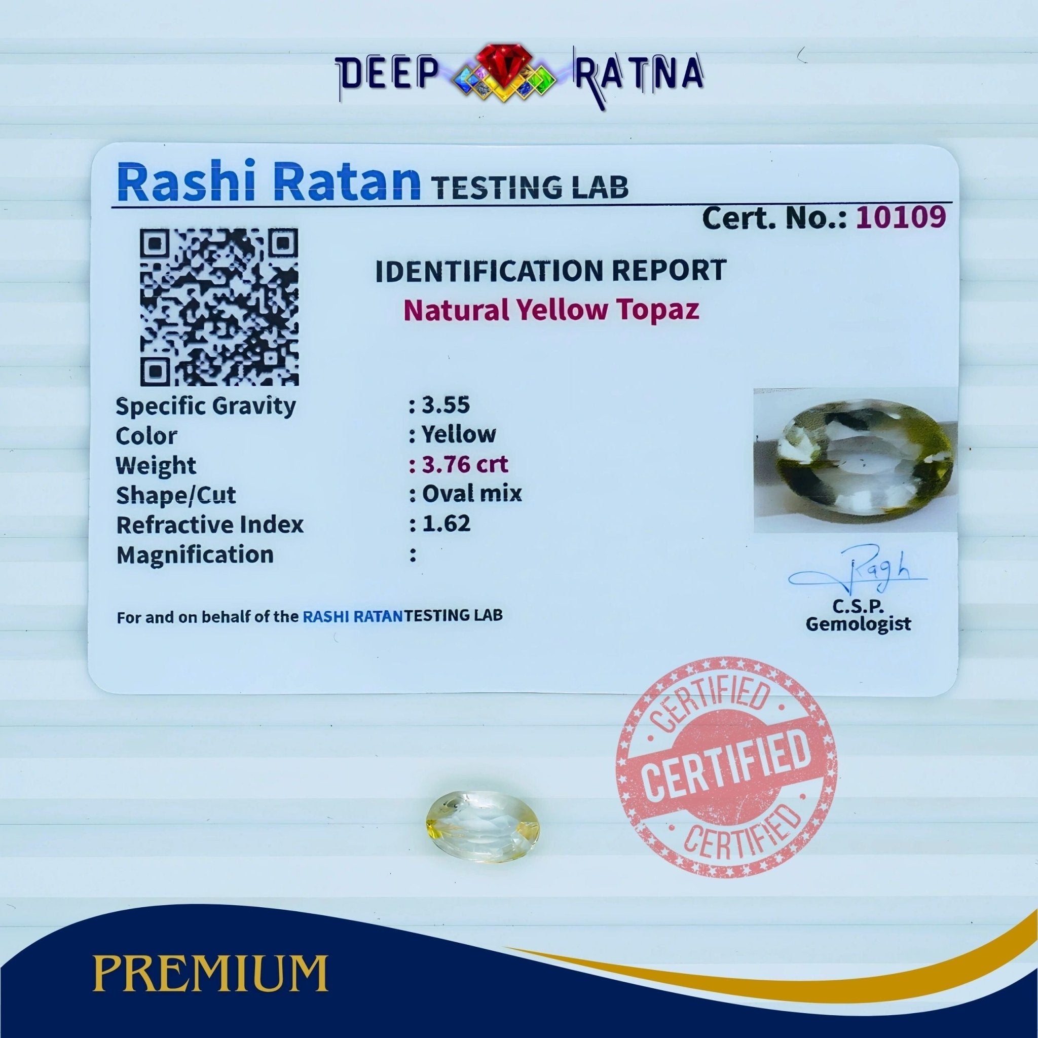 Yellow Topaz 3.76 Carat - Deep Ratna