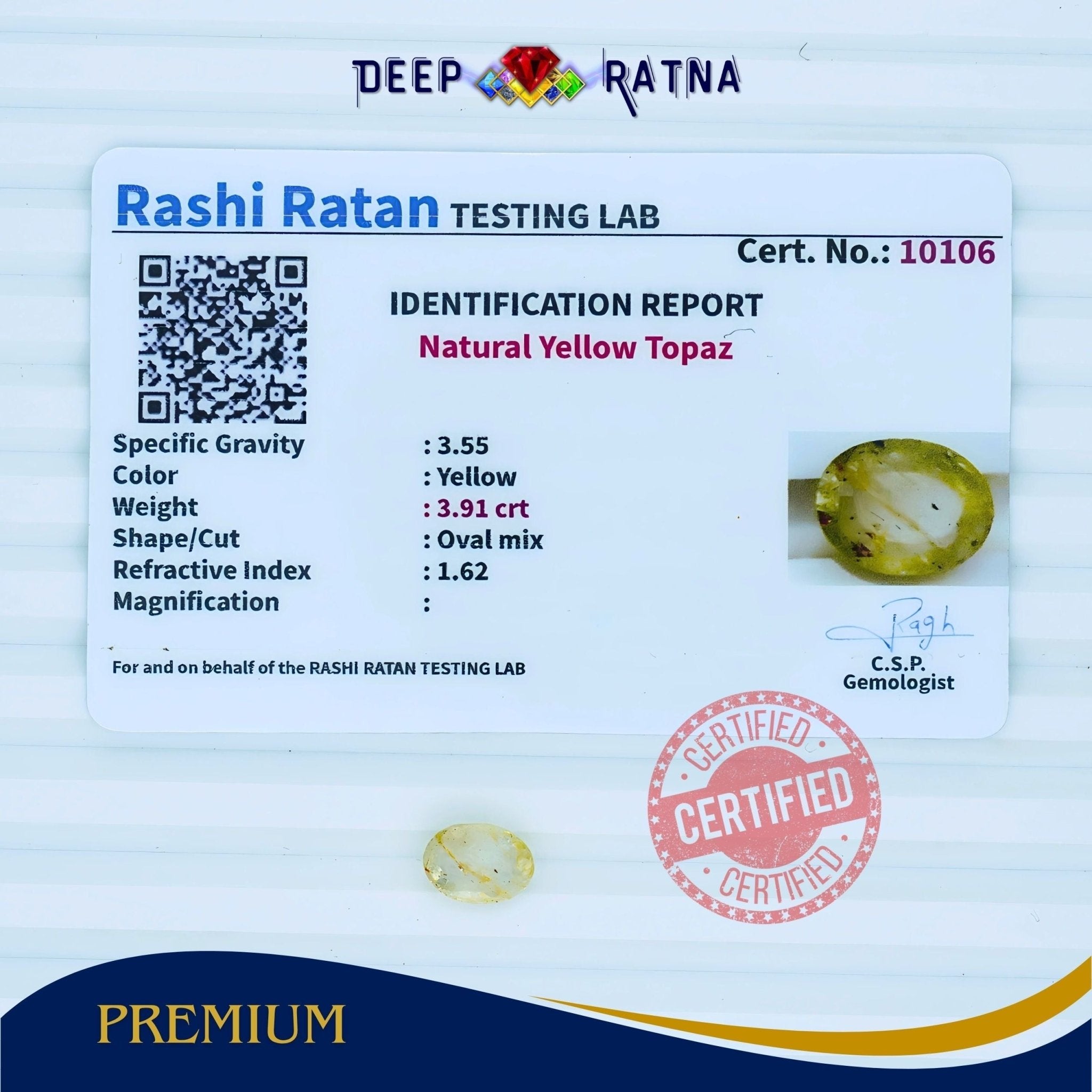 Yellow Topaz 3.91 Carat - Deep Ratna