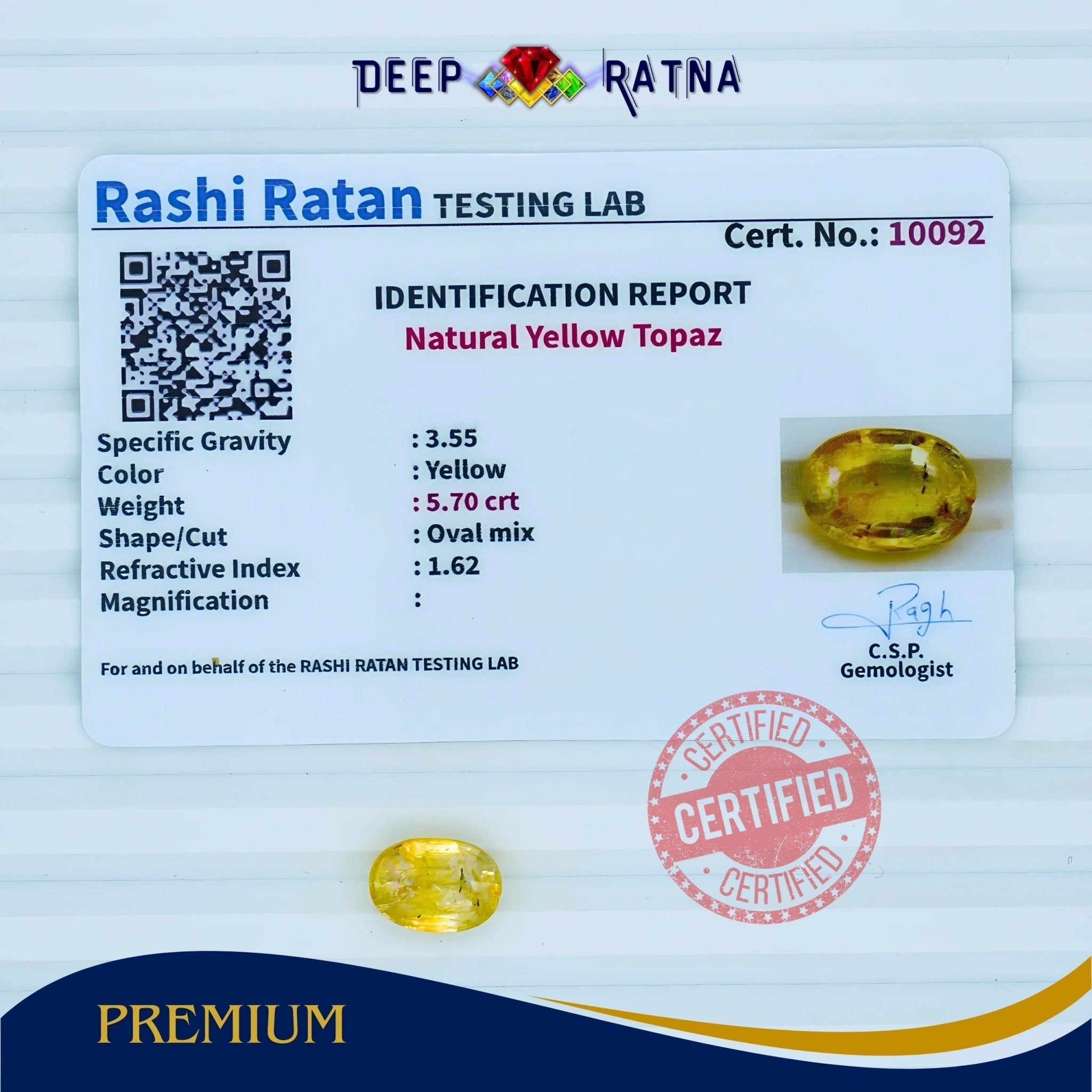 Yellow Topaz 5.70 Carat - Deep Ratna