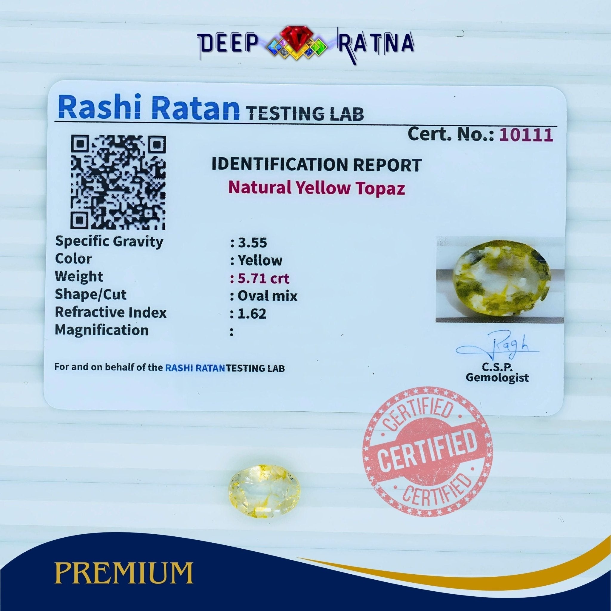 Yellow Topaz 5.71 Carat - Deep Ratna