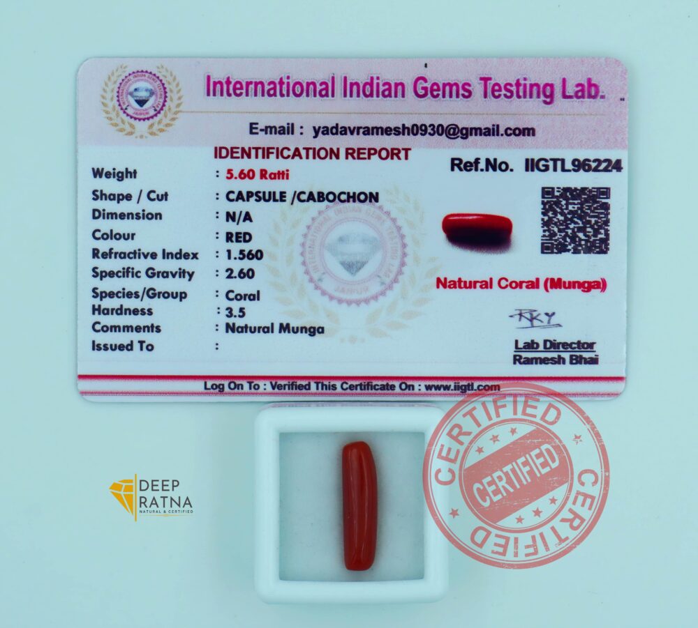 Natural Italian Red Coral – Moonga 5.60 Ratti